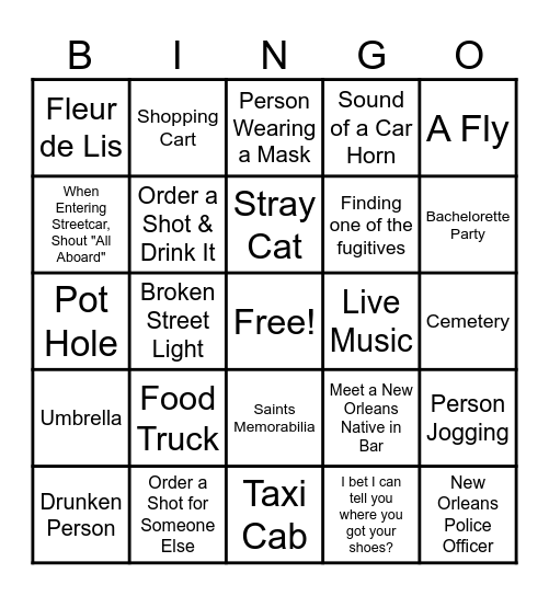New Orleans Bingo Card