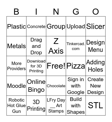 3D Printing Bingo Card