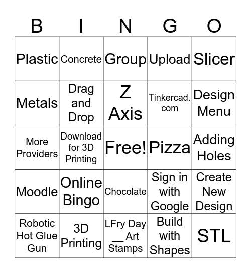 3D Printing Bingo Card