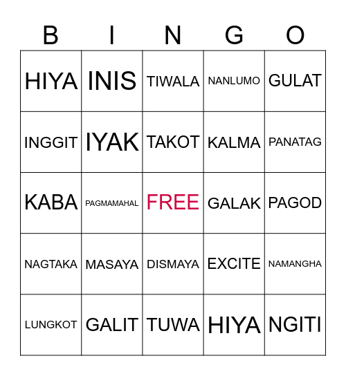 EMOSYON Bingo Card
