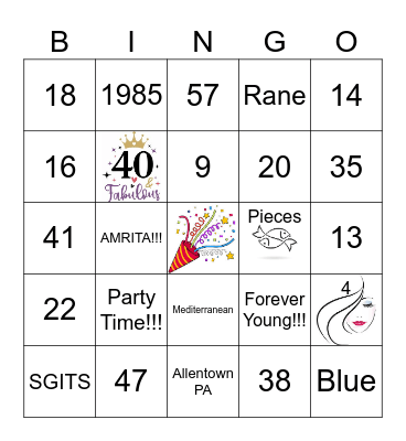 Amrita's 40th Birthday!!! Bingo Card