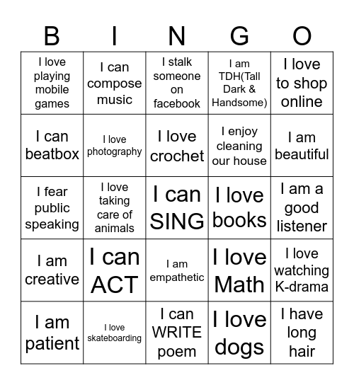 MY PERSONAL BINGO Card