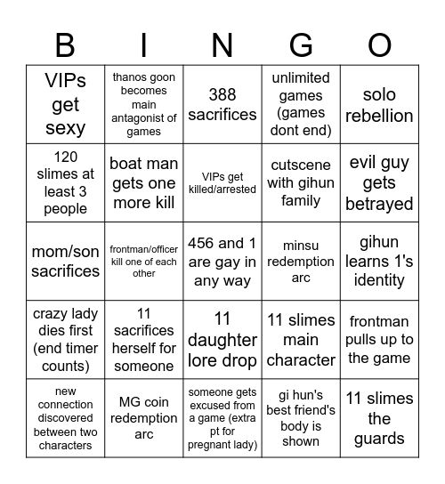 squid game s3 Bingo Card