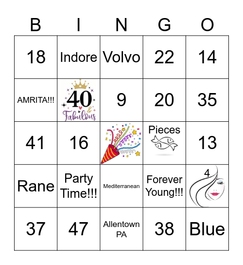Amrita's 40th Birthday!!! Bingo Card