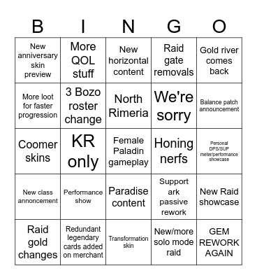 Summer LOA Bingo Card