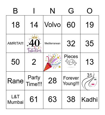 Amrita's 40th Birthday!!! Bingo Card