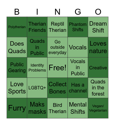 Therian Bingo Card