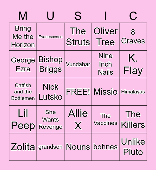 What Music Do You Have in Common With ____? Bingo Card