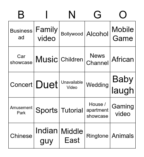 Petit Tube Bingo Card
