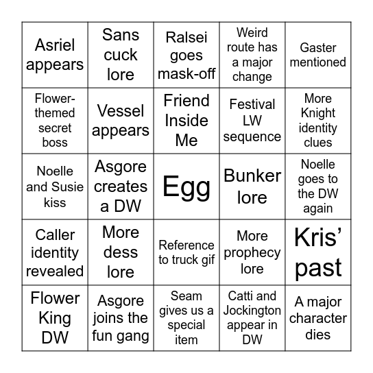 Deltarune Chapter 5 Bingo Card