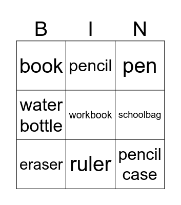 School things Bingo Card