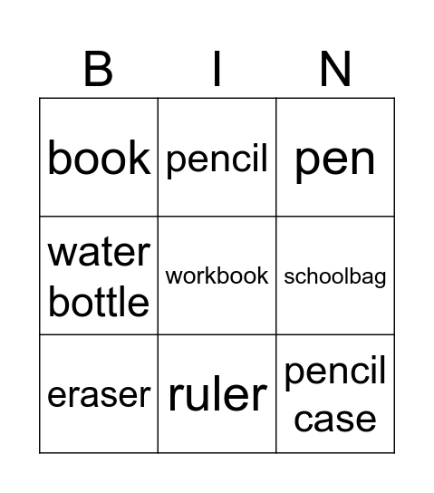 School things Bingo Card