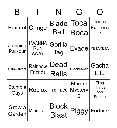 YouTube Shorts Bingo Card