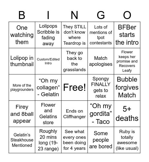 TPOT 18 Bingo Card