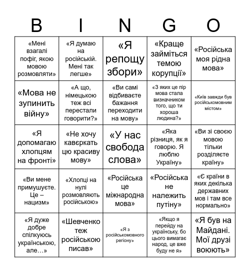 Бінґо малороса Bingo Card