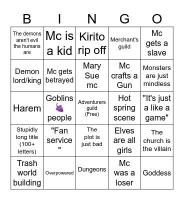 Isekai Bingo Card