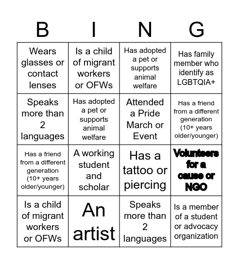Untitled Bingo Card
