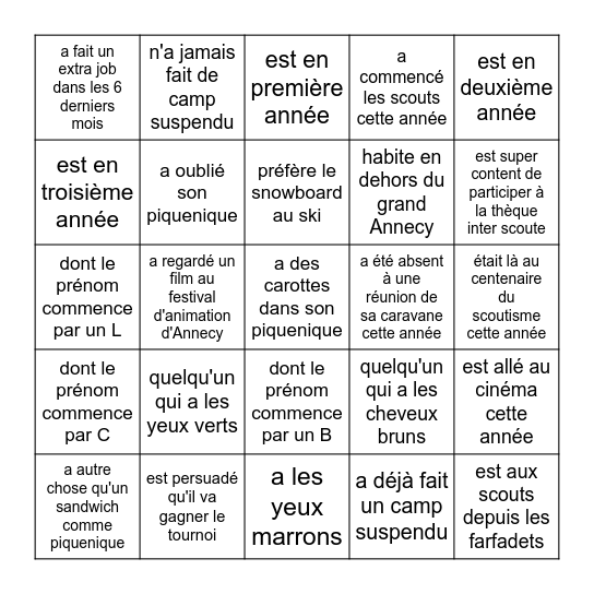 BINGO HUMAIN Bingo Card