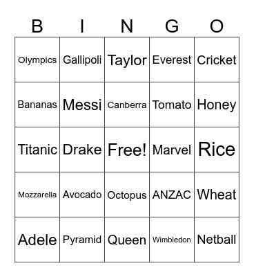 General Knowledge Bingo Card