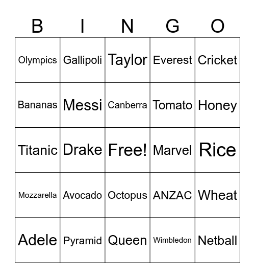 General Knowledge Bingo Card