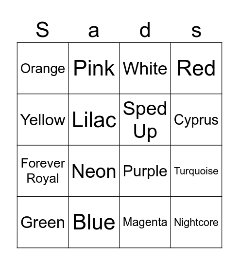 Color Bingo Card
