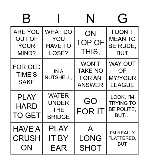 Language Workout 4 Bingo Card