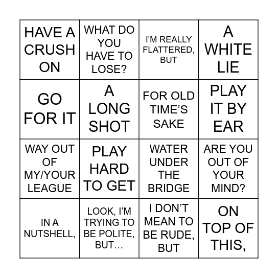 Language Workout 4 Bingo Card