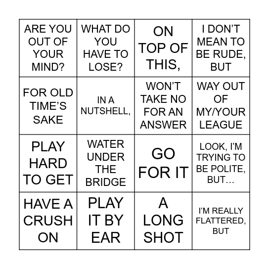Language Workout 4 Bingo Card