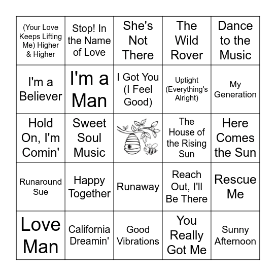 60s Bingo Card