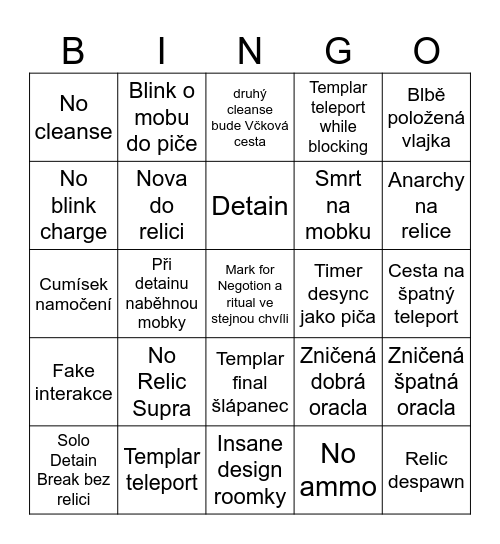 Solo Templar Výzva Bingo Card