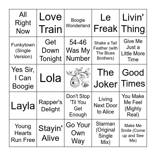 70's Bingo Card