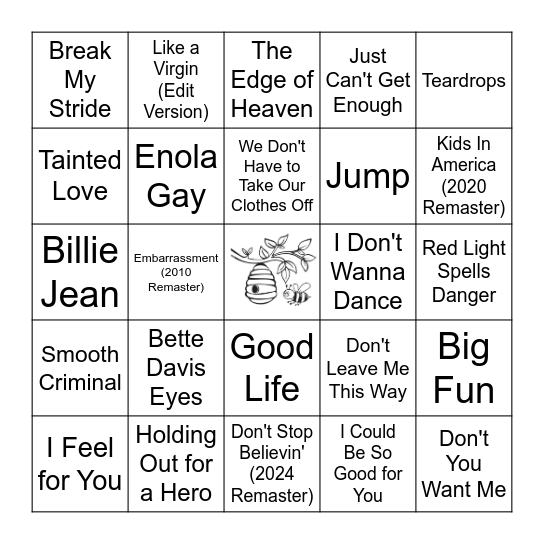 80's Bingo Card