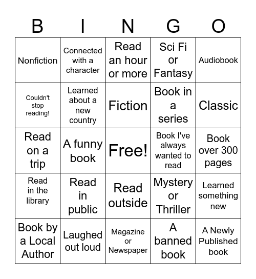Reading Bingo Card