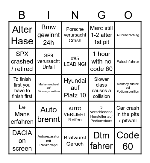 Nürburgring 24 Bingo Card