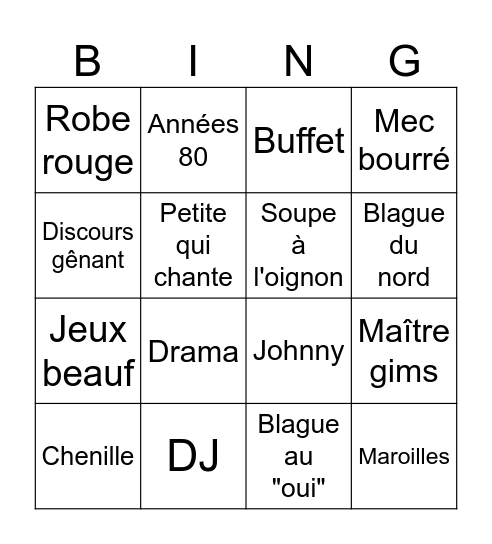 Mariage Bingo Card