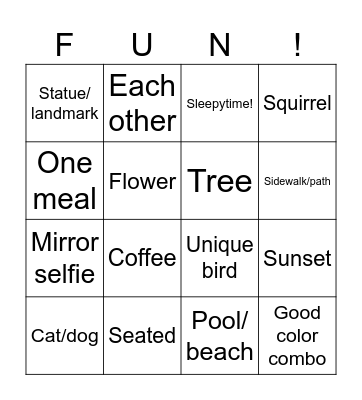 Weekend Bingo Card