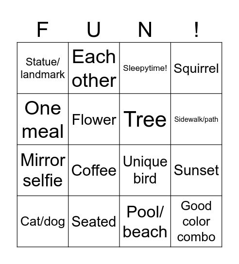 Weekend Bingo Card