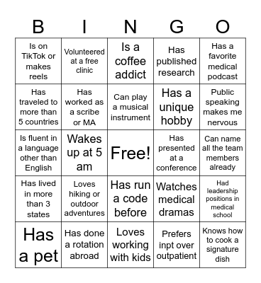 Introduction Day Bingo Card