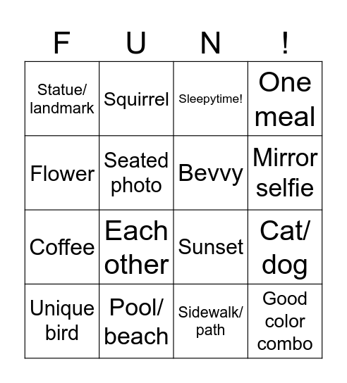 Weekend Bingo Card