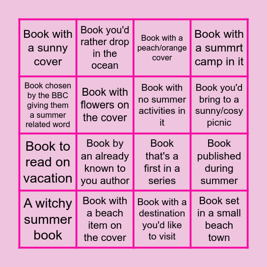 BBC summer reading challenge Bingo Card