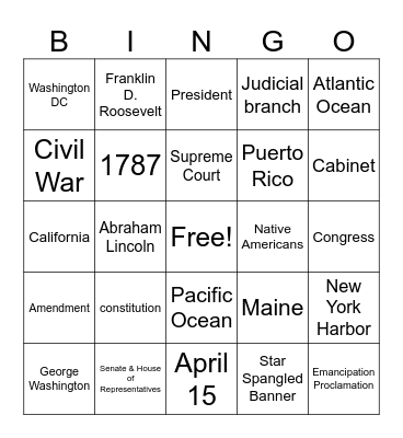 The Citizenship Game Bingo Card
