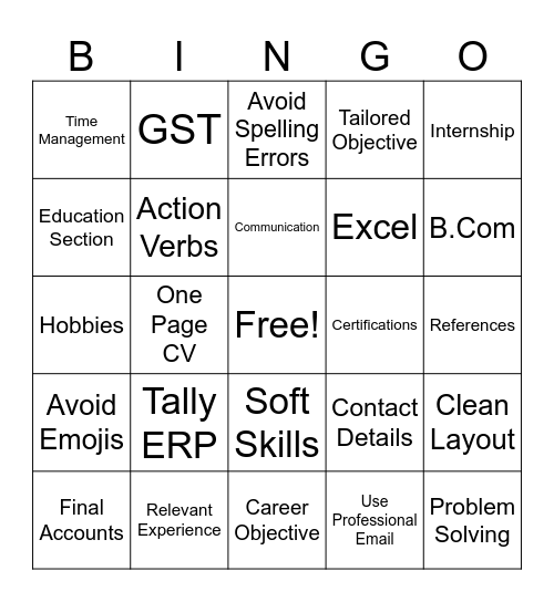CV Bingo Card