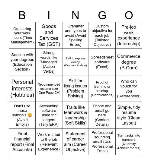 Untitled Bingo Card