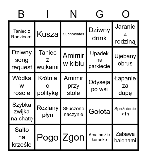 18-stkowe Bingo Marysi Bingo Card