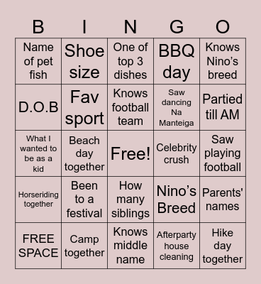Lory’s Bday Bingo Card