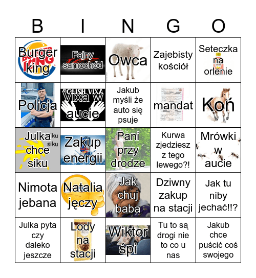 BINGO PODRÓZ Bingo Card