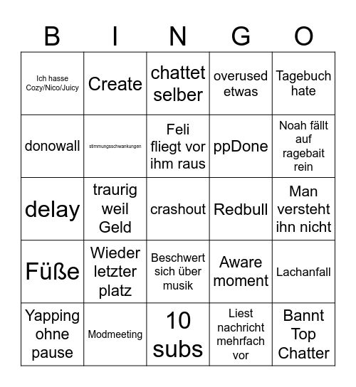 Noah Bingo Card