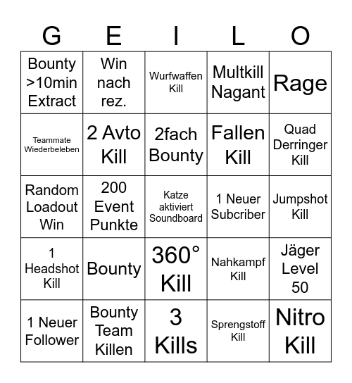 Hunt: Bingo Card