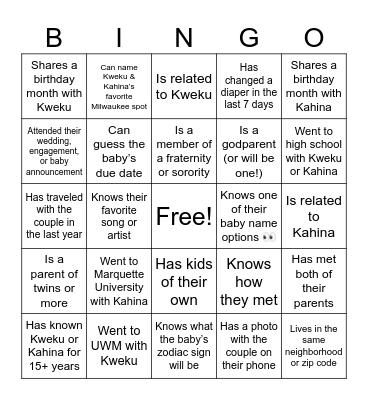 Baby Shower Bingo -  Find someone who… Bingo Card