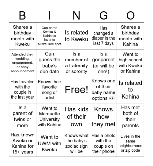 Baby Shower Bingo -  Find someone who… Bingo Card